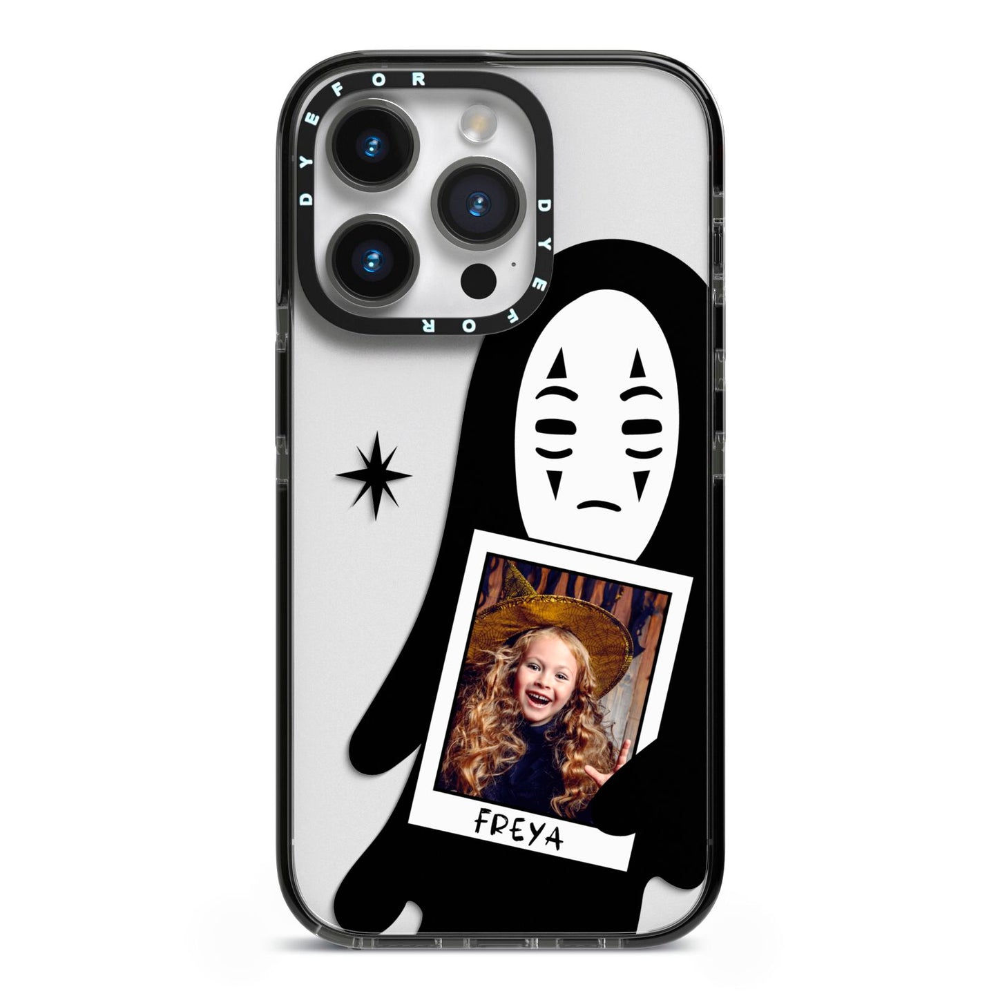 Ghostly Halloween Photo iPhone 14 Pro Black Impact Case on Silver phone