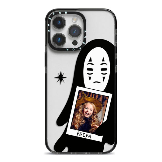 Ghostly Halloween Photo iPhone 14 Pro Max Black Impact Case on Silver phone