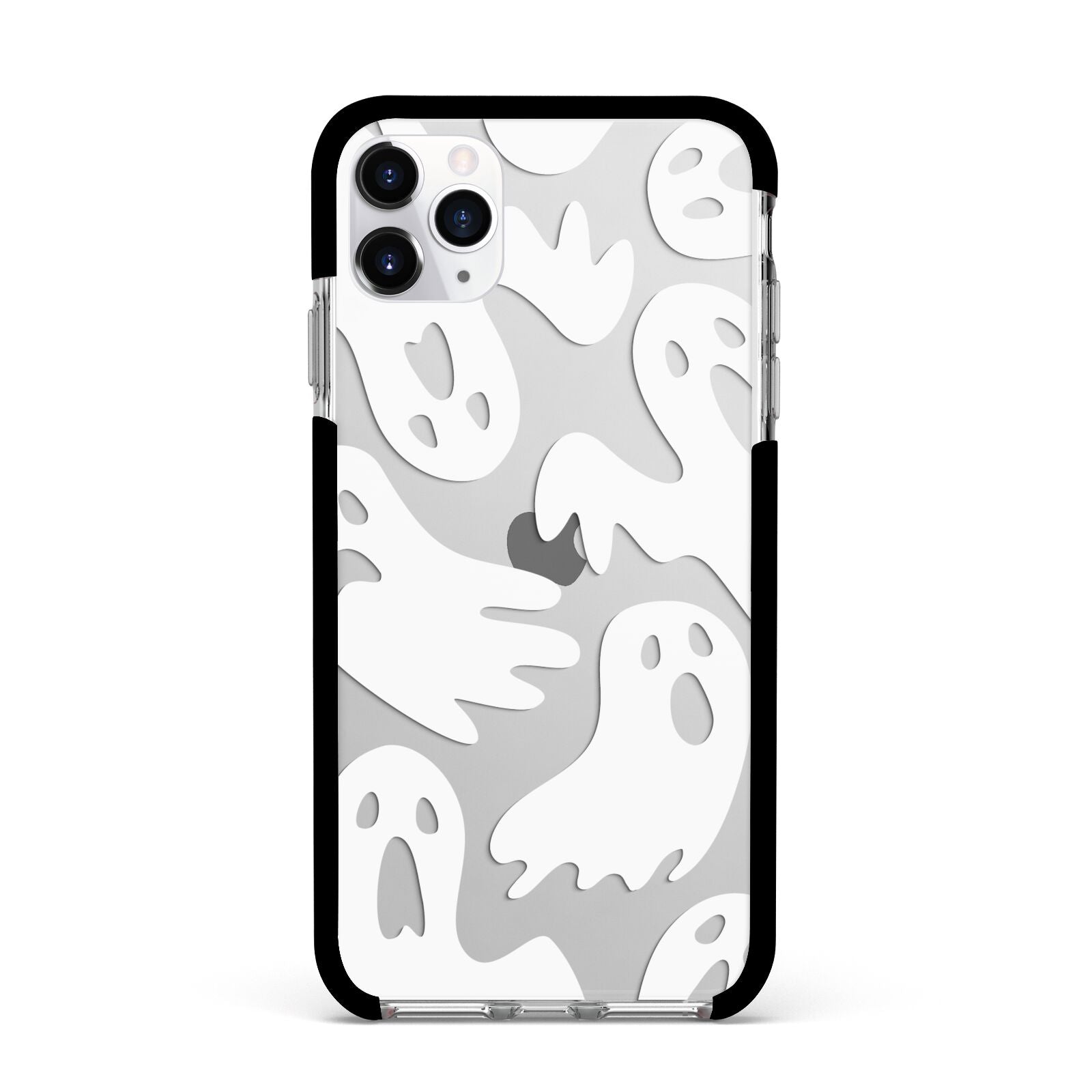 Ghosts with Transparent Background Apple iPhone 11 Pro Max in Silver with Black Impact Case