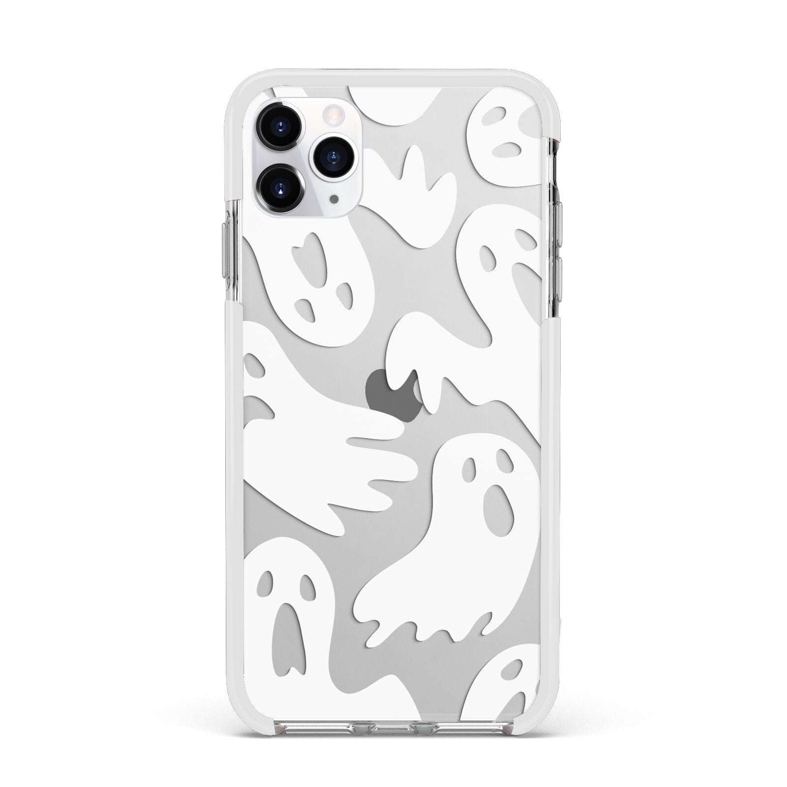 Ghosts with Transparent Background Apple iPhone 11 Pro Max in Silver with White Impact Case