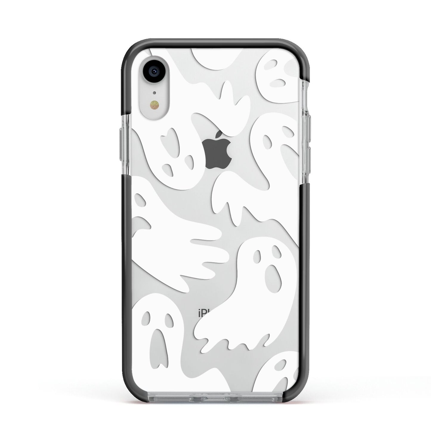 Ghosts with Transparent Background Apple iPhone XR Impact Case Black Edge on Silver Phone