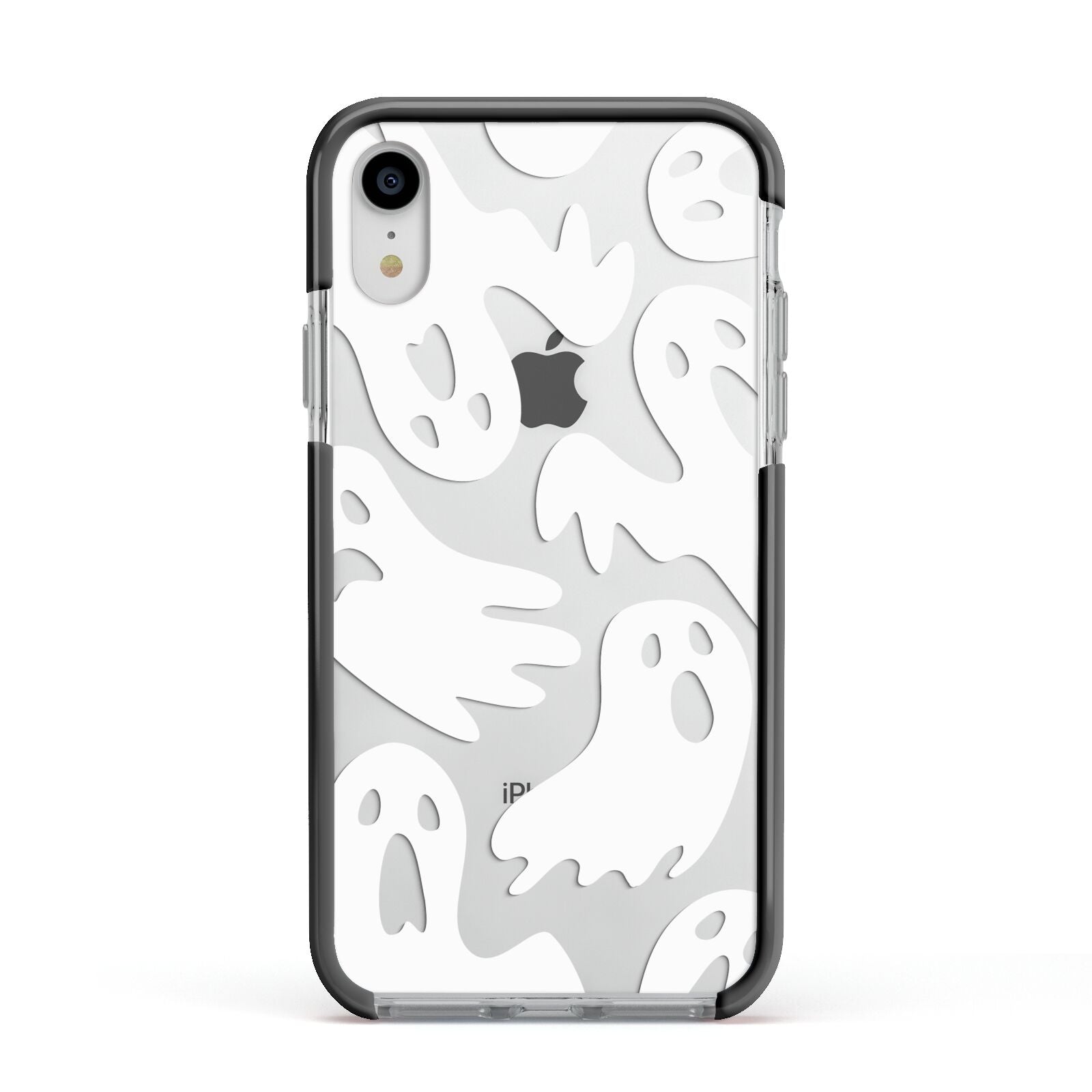 Ghosts with Transparent Background Apple iPhone XR Impact Case Black Edge on Silver Phone