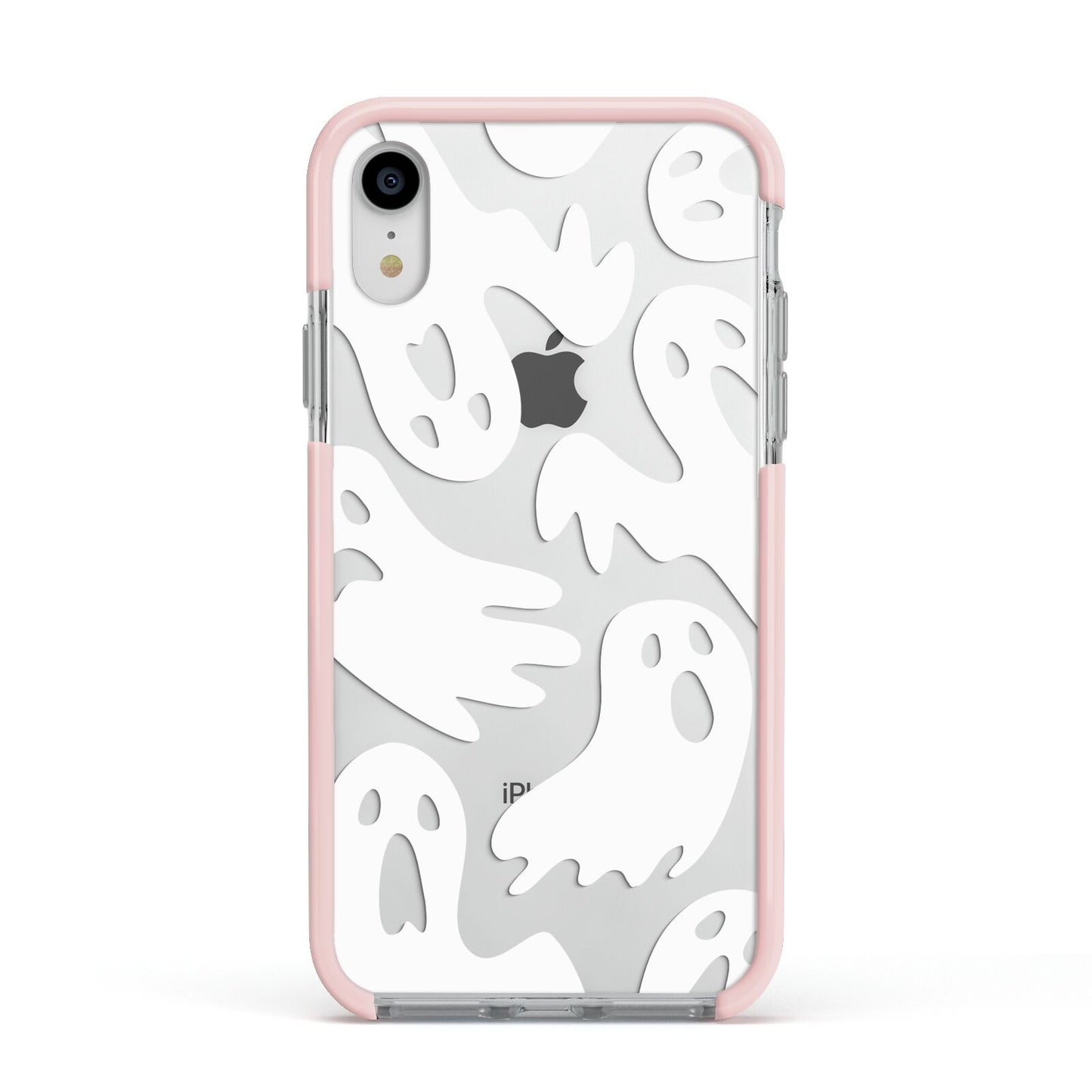 Ghosts with Transparent Background Apple iPhone XR Impact Case Pink Edge on Silver Phone