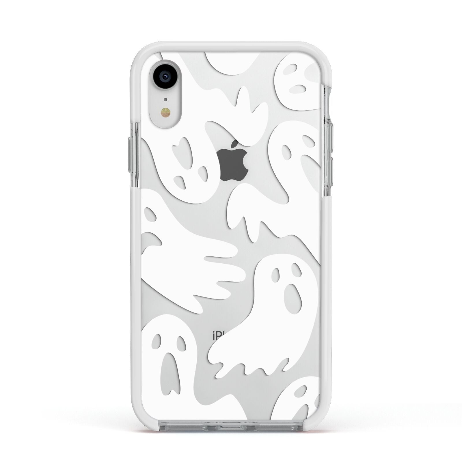 Ghosts with Transparent Background Apple iPhone XR Impact Case White Edge on Silver Phone