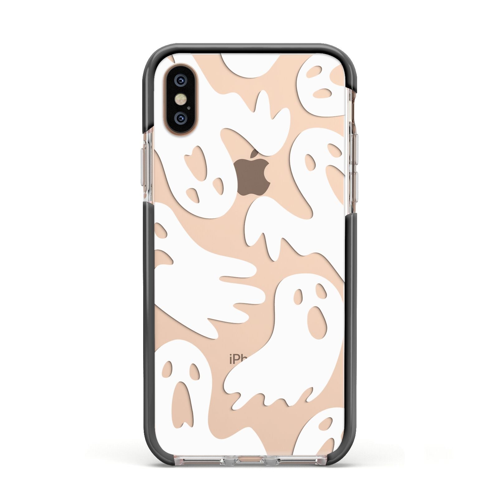 Ghosts with Transparent Background Apple iPhone Xs Impact Case Black Edge on Gold Phone