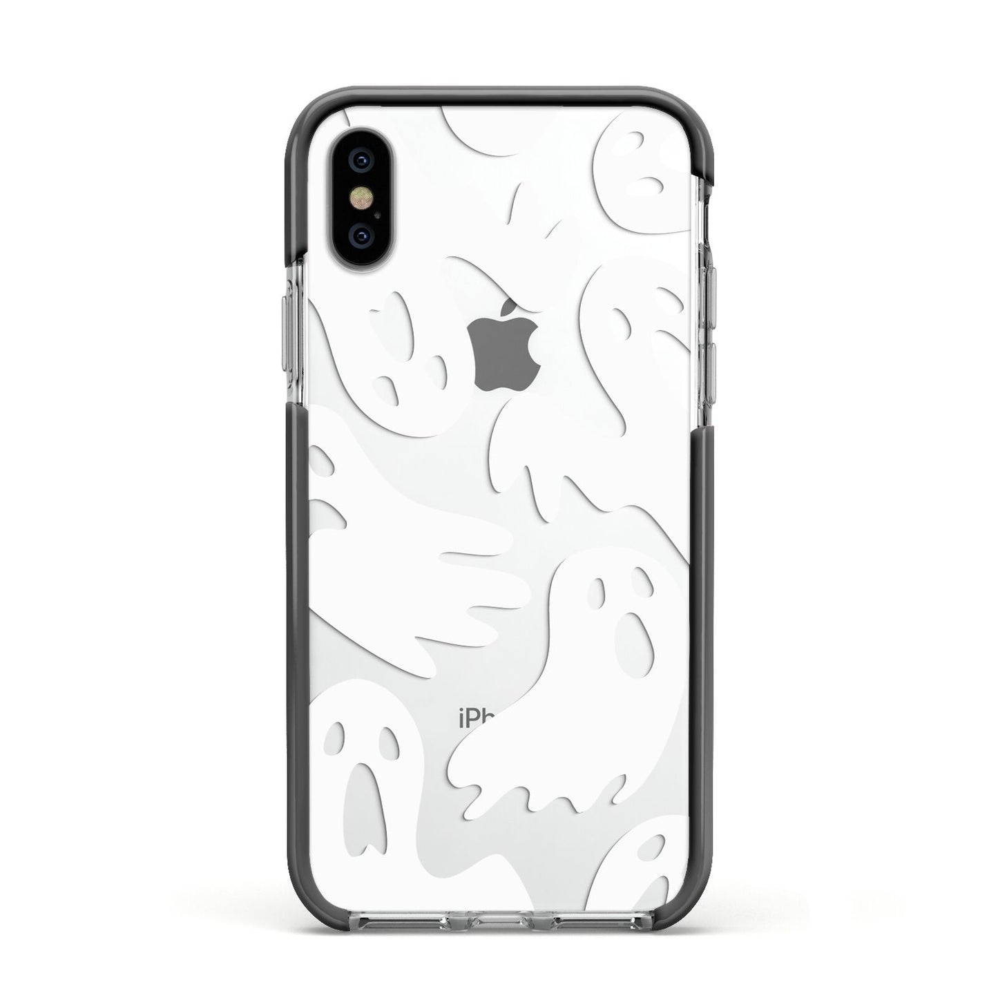 Ghosts with Transparent Background Apple iPhone Xs Impact Case Black Edge on Silver Phone