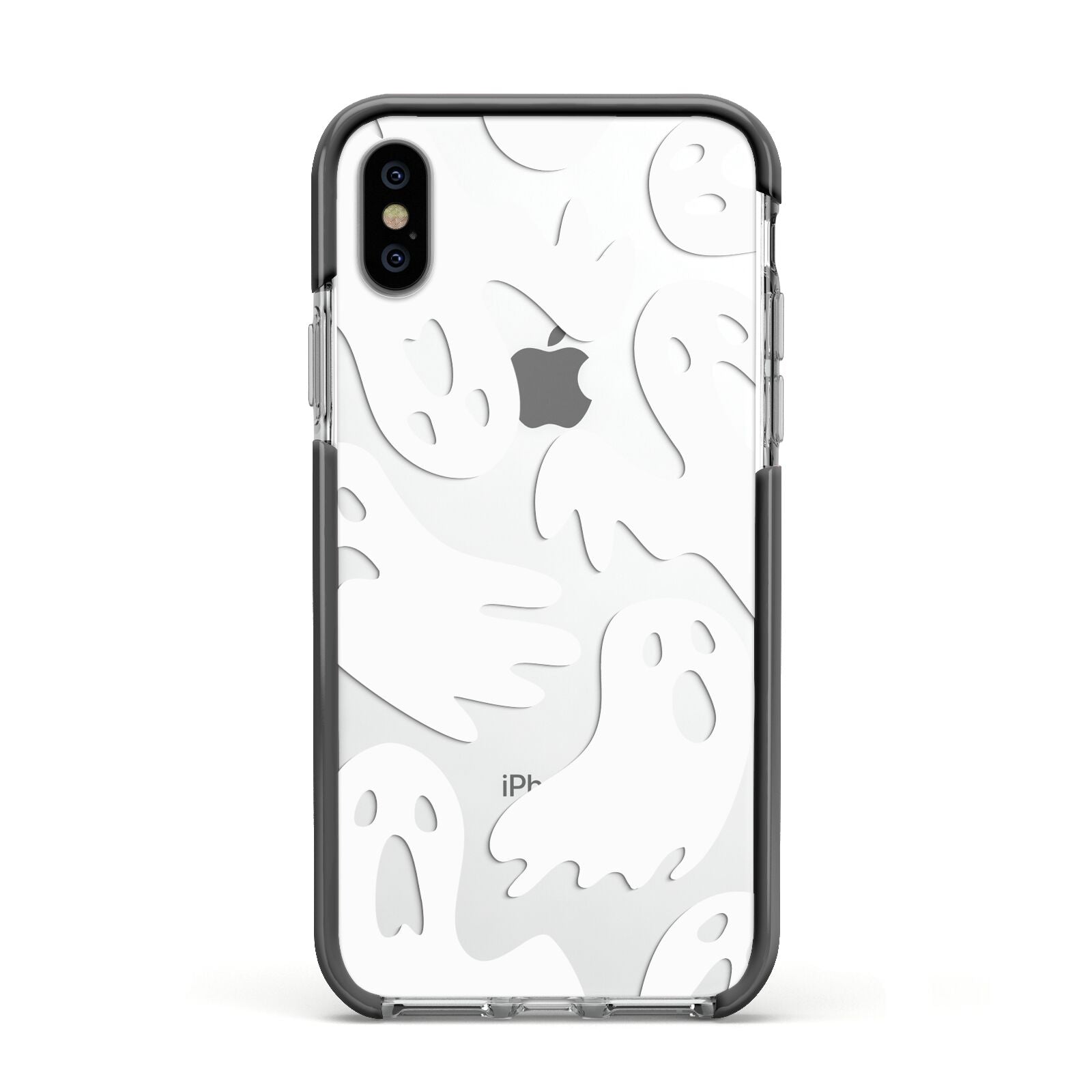 Ghosts with Transparent Background Apple iPhone Xs Impact Case Black Edge on Silver Phone