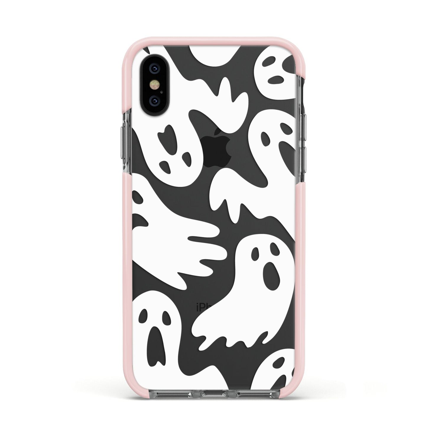 Ghosts with Transparent Background Apple iPhone Xs Impact Case Pink Edge on Black Phone