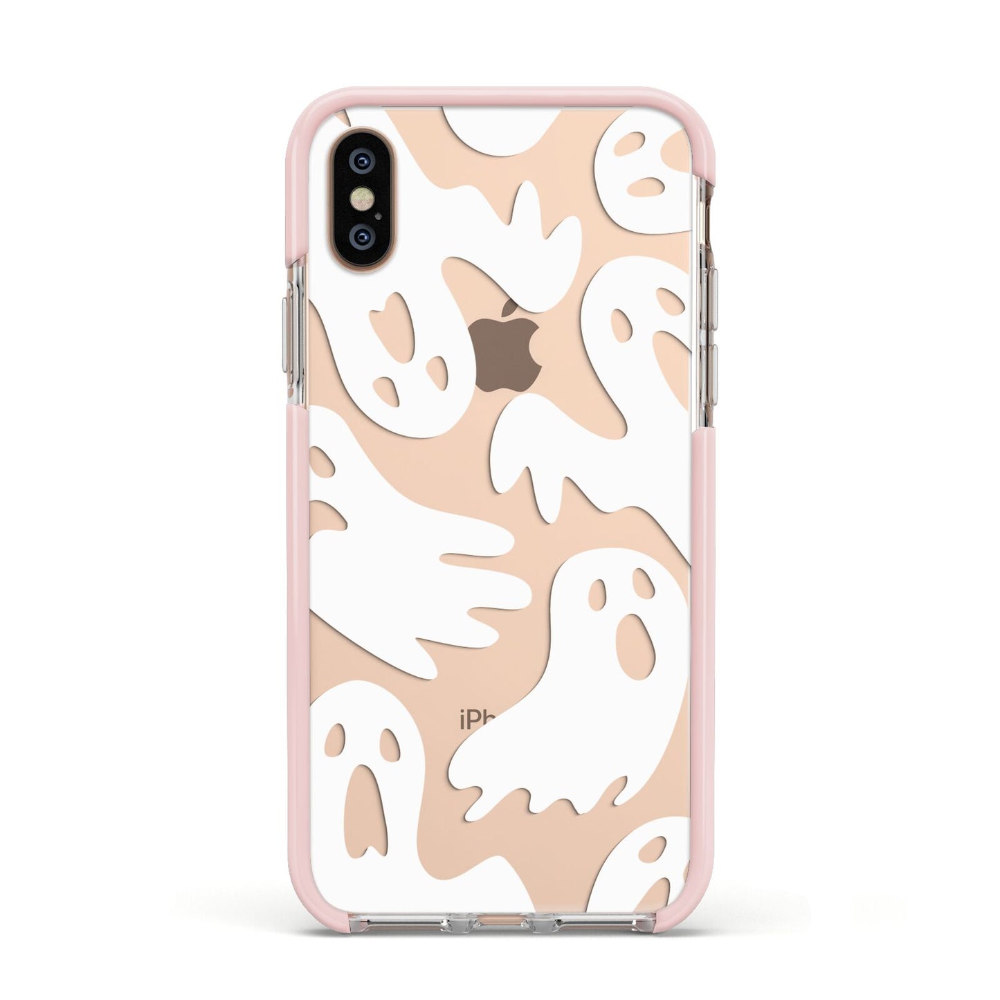 Ghosts with Transparent Background Apple iPhone Xs Impact Case Pink Edge on Gold Phone