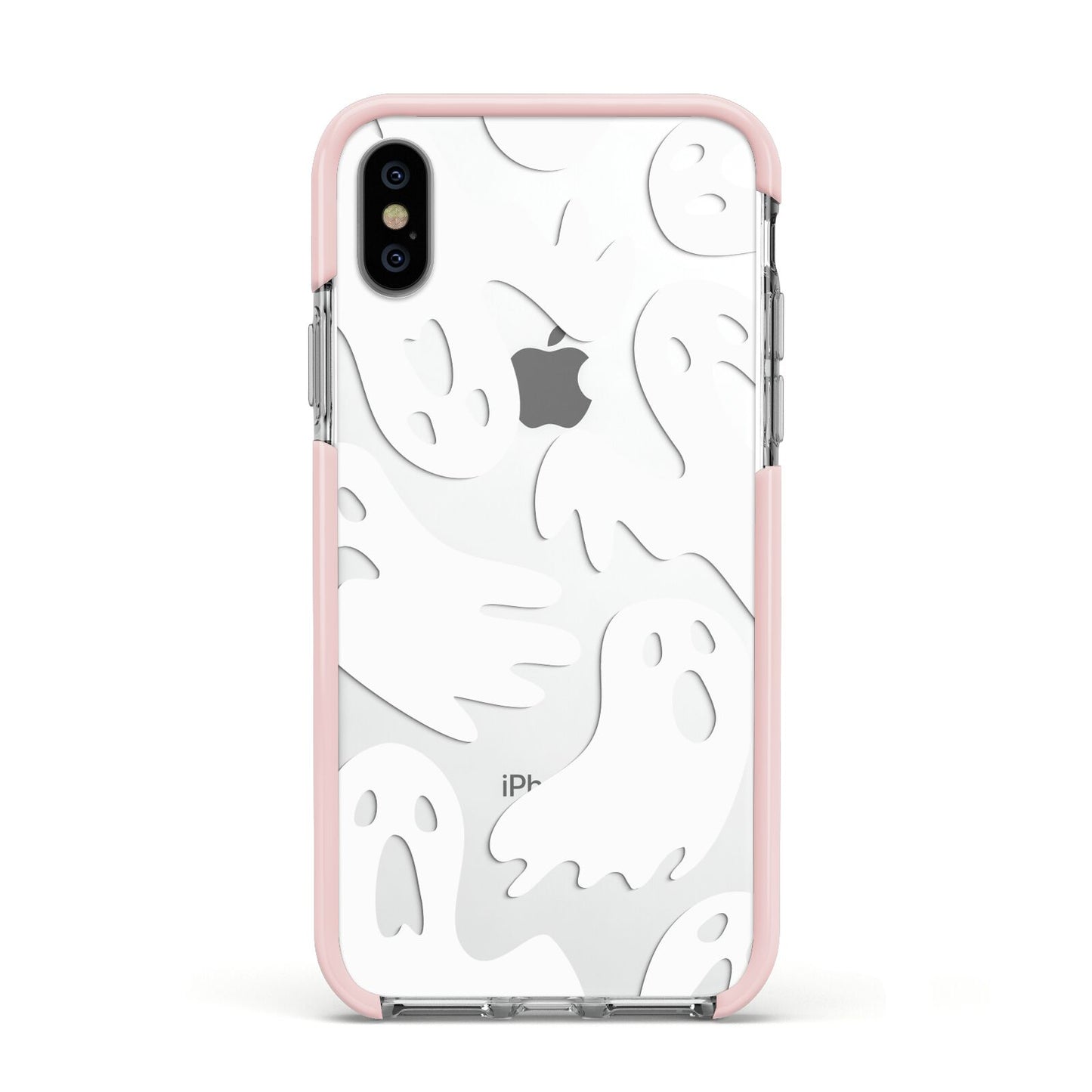 Ghosts with Transparent Background Apple iPhone Xs Impact Case Pink Edge on Silver Phone