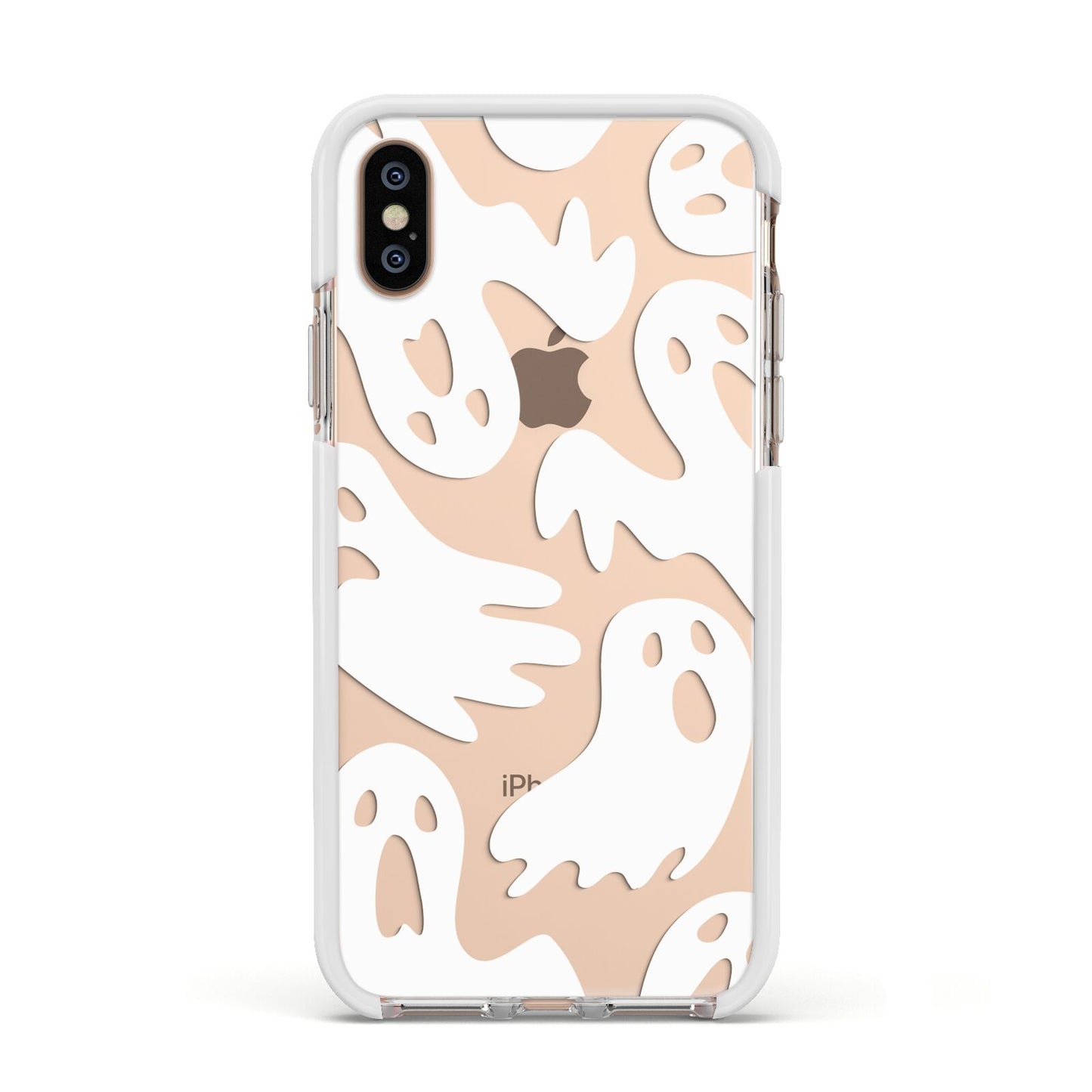 Ghosts with Transparent Background Apple iPhone Xs Impact Case White Edge on Gold Phone
