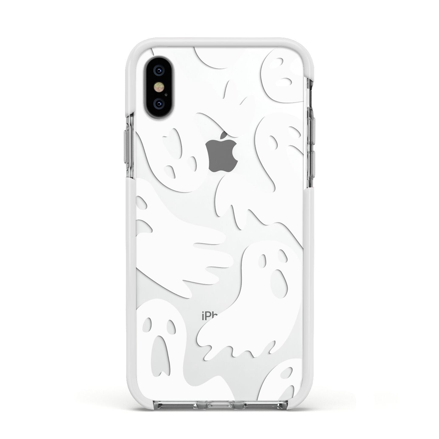 Ghosts with Transparent Background Apple iPhone Xs Impact Case White Edge on Silver Phone