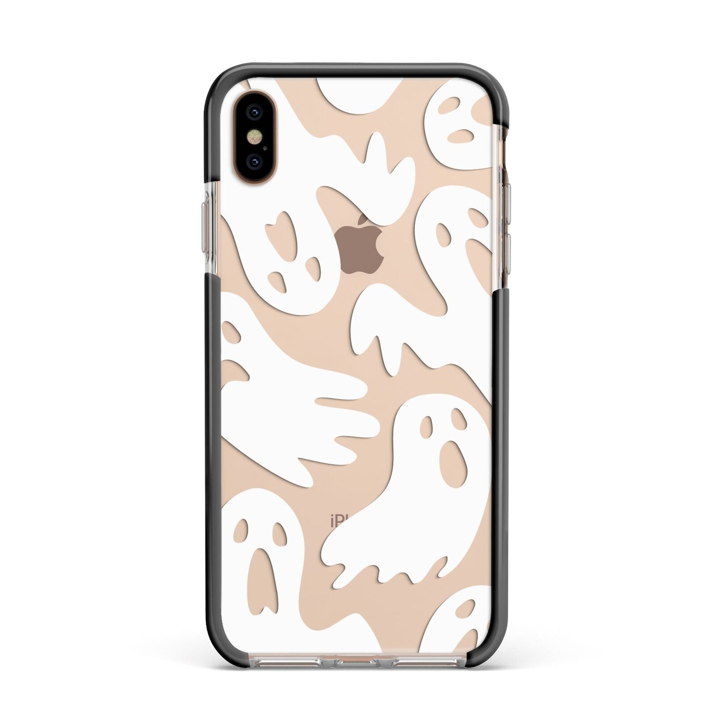 Ghosts with Transparent Background Apple iPhone Xs Max Impact Case Black Edge on Gold Phone