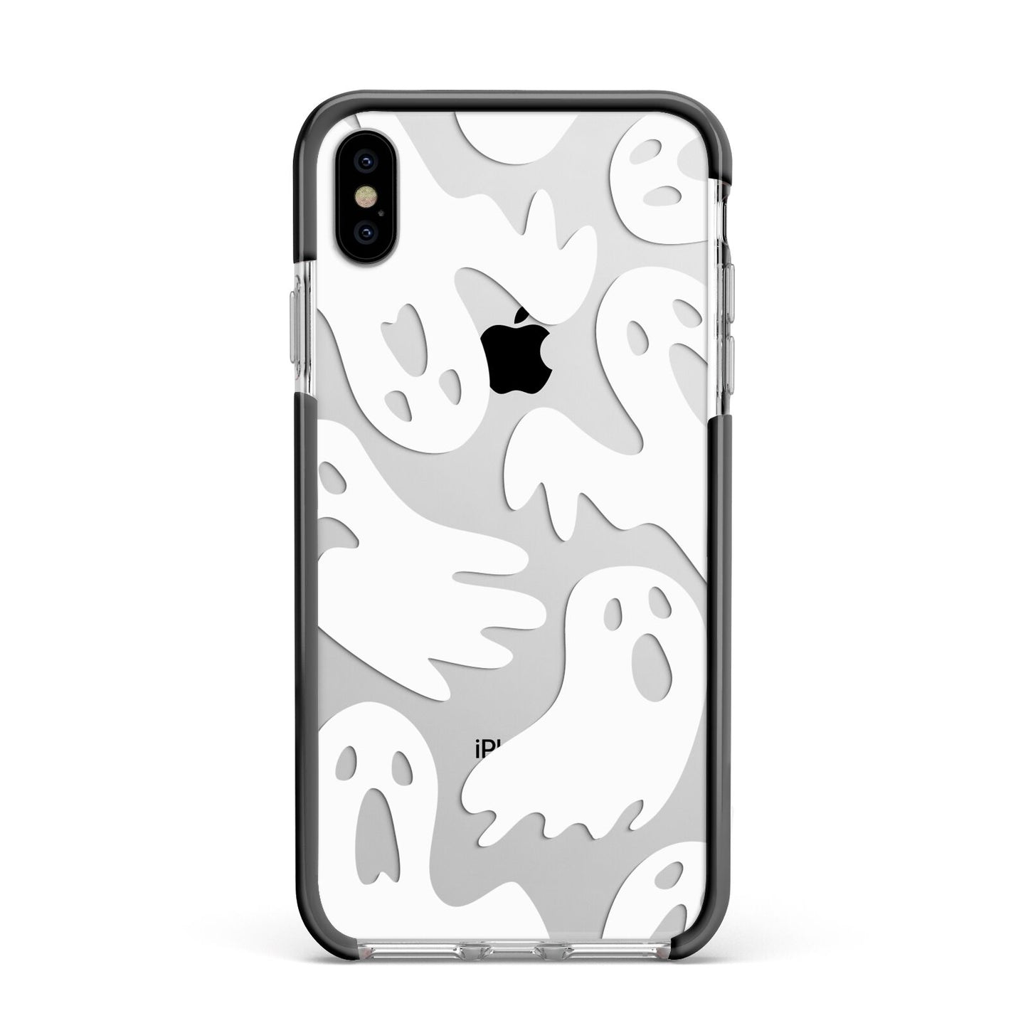 Ghosts with Transparent Background Apple iPhone Xs Max Impact Case Black Edge on Silver Phone
