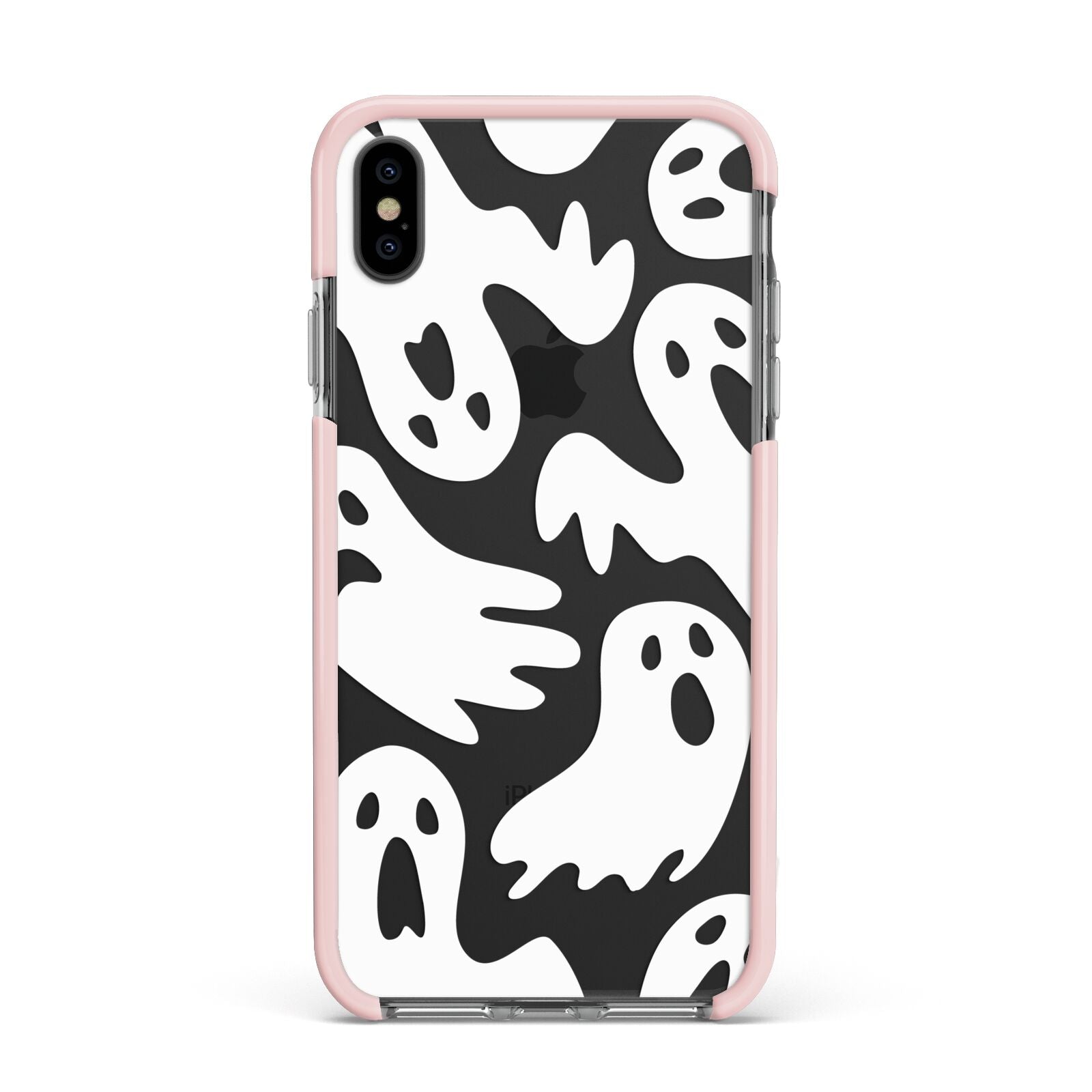 Ghosts with Transparent Background Apple iPhone Xs Max Impact Case Pink Edge on Black Phone