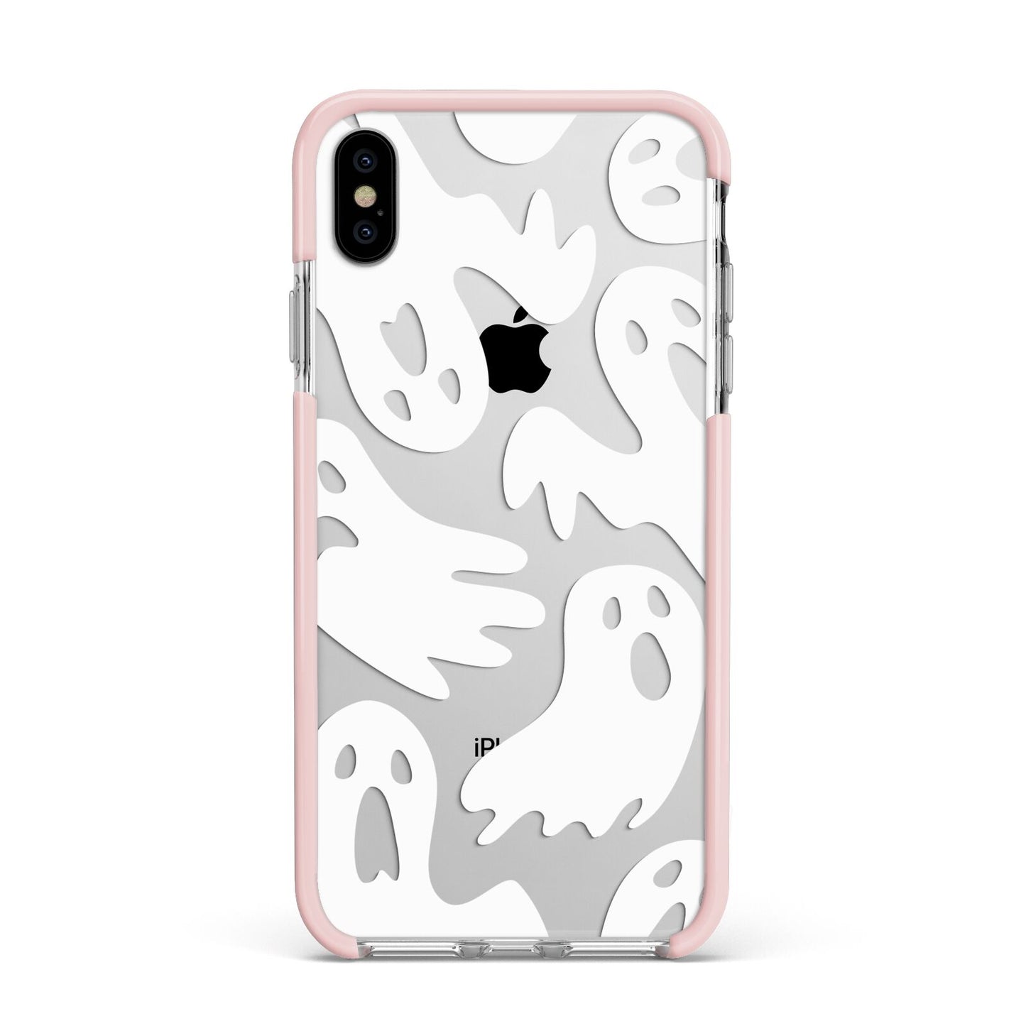 Ghosts with Transparent Background Apple iPhone Xs Max Impact Case Pink Edge on Silver Phone