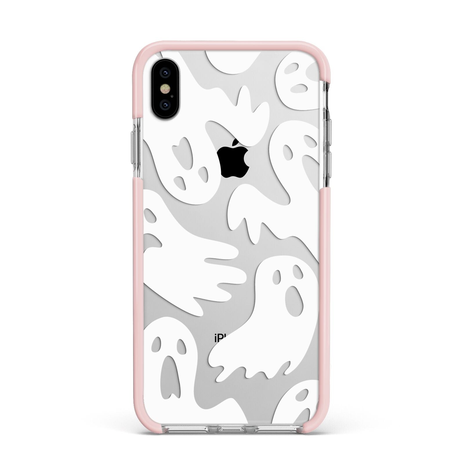Ghosts with Transparent Background Apple iPhone Xs Max Impact Case Pink Edge on Silver Phone
