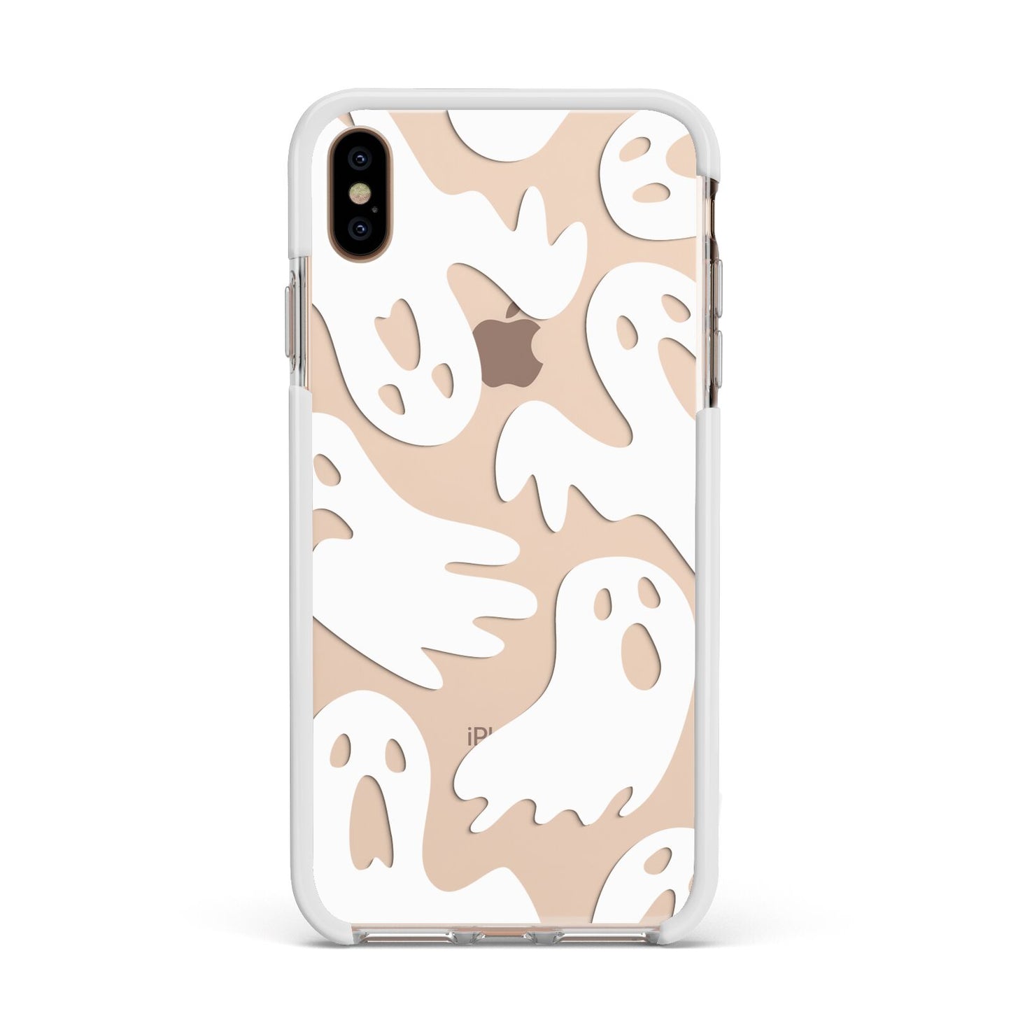 Ghosts with Transparent Background Apple iPhone Xs Max Impact Case White Edge on Gold Phone