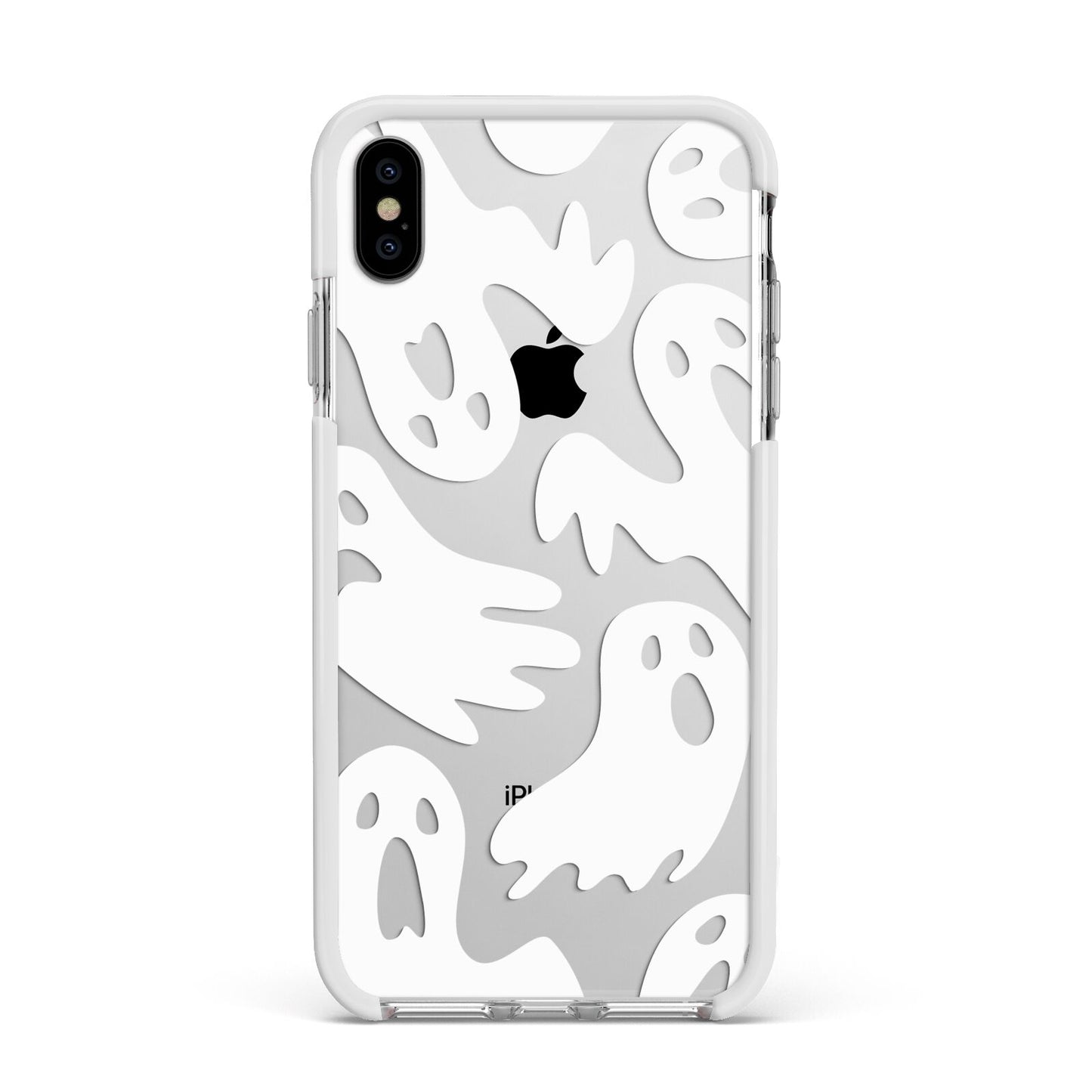Ghosts with Transparent Background Apple iPhone Xs Max Impact Case White Edge on Silver Phone