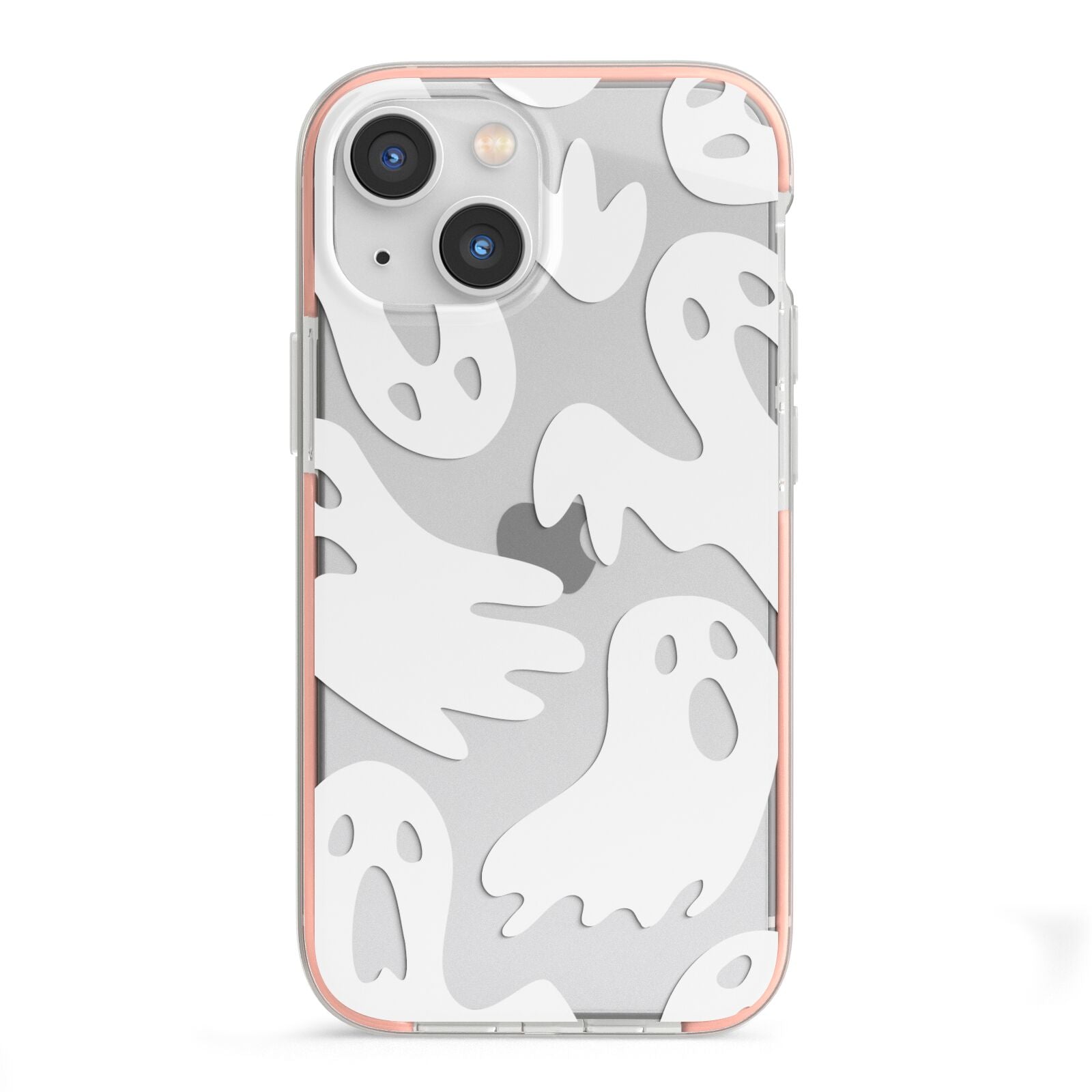 Ghosts with Transparent Background iPhone 13 Mini TPU Impact Case with Pink Edges