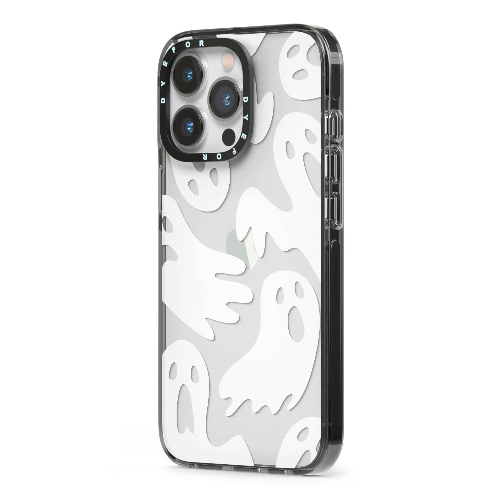 Ghosts with Transparent Background iPhone 13 Pro Black Impact Case Side Angle on Silver phone
