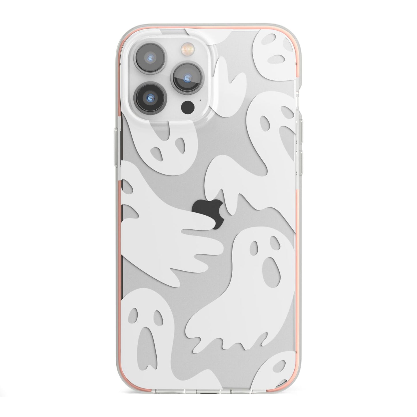 Ghosts with Transparent Background iPhone 13 Pro Max TPU Impact Case with Pink Edges