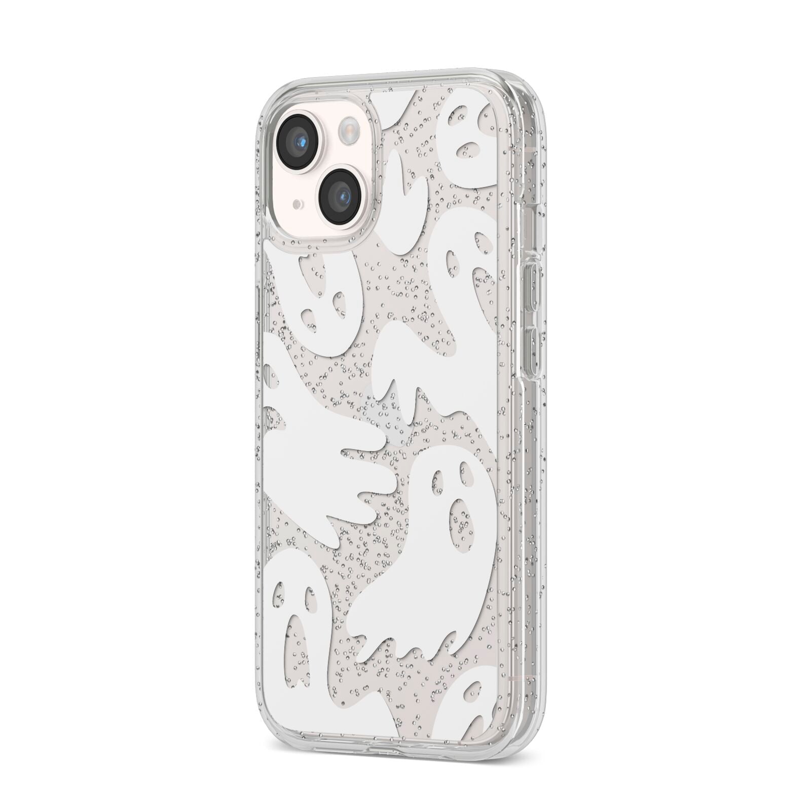 Ghosts with Transparent Background iPhone 14 Glitter Tough Case Starlight Angled Image