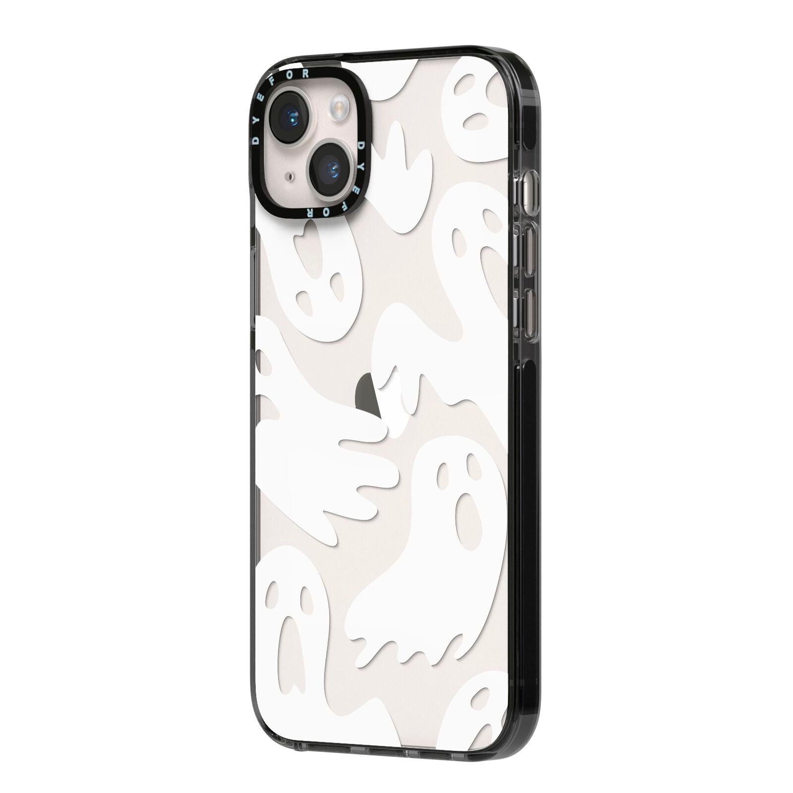 Ghosts with Transparent Background iPhone 14 Plus Black Impact Case Side Angle on Silver phone