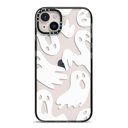 Ghosts with Transparent Background iPhone 14 Plus Black Impact Case on Silver phone