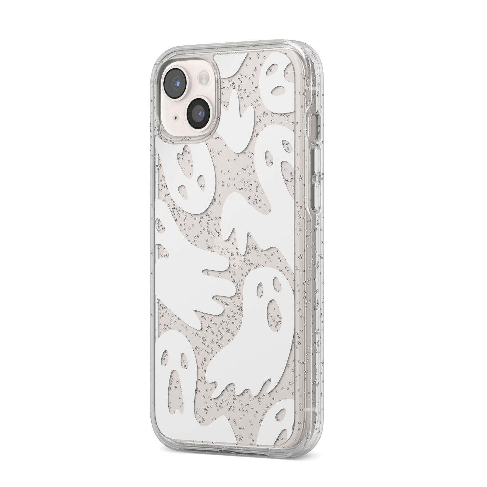 Ghosts with Transparent Background iPhone 14 Plus Glitter Tough Case Starlight Angled Image