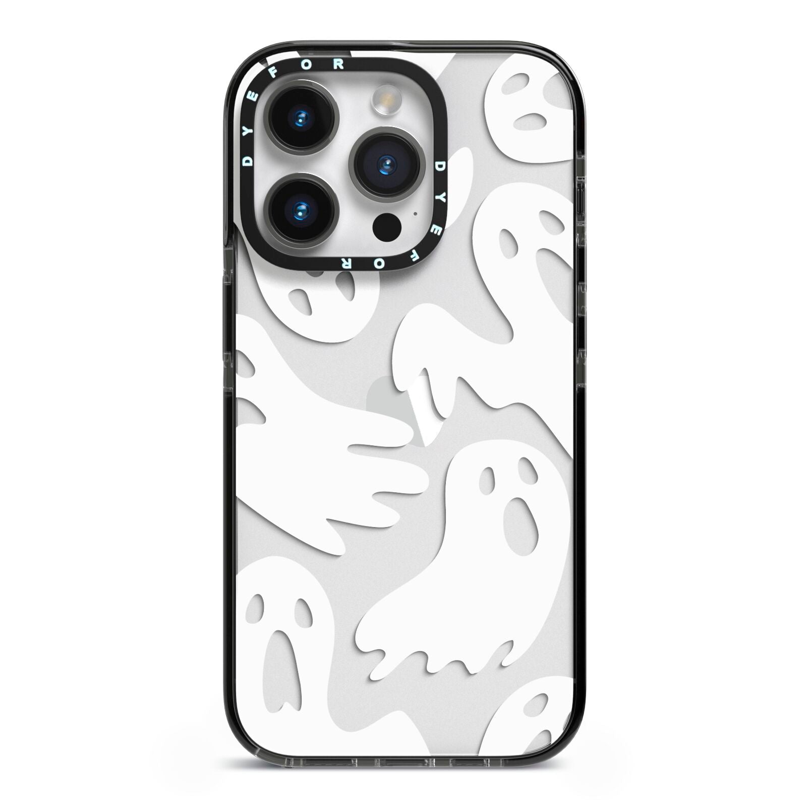Ghosts with Transparent Background iPhone 14 Pro Black Impact Case on Silver phone