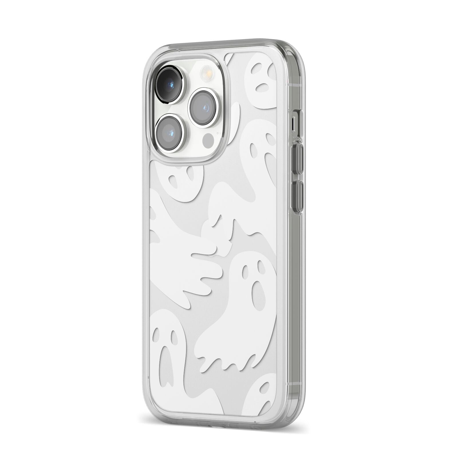 Ghosts with Transparent Background iPhone 14 Pro Clear Tough Case Silver Angled Image