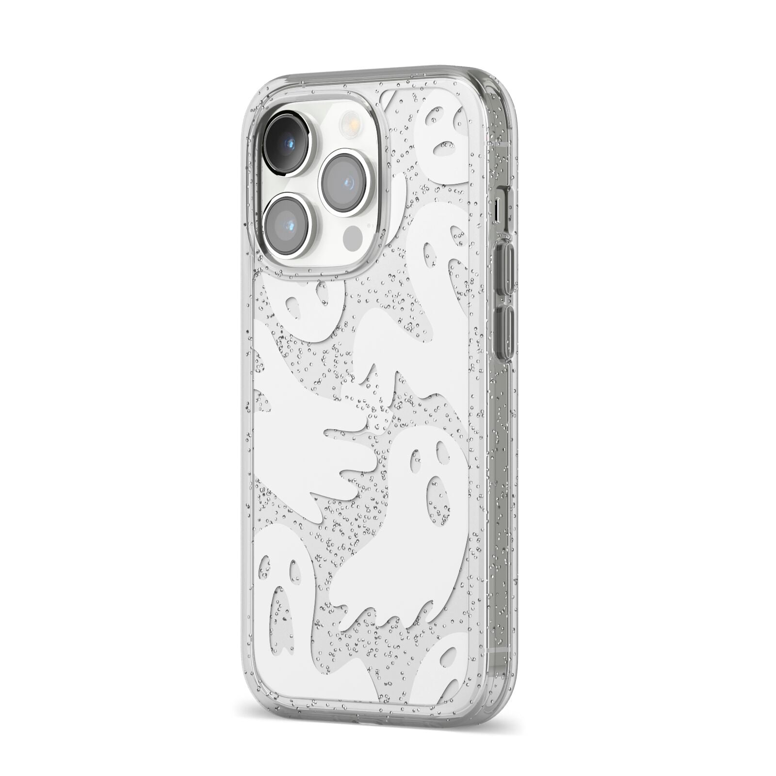 Ghosts with Transparent Background iPhone 14 Pro Glitter Tough Case Silver Angled Image