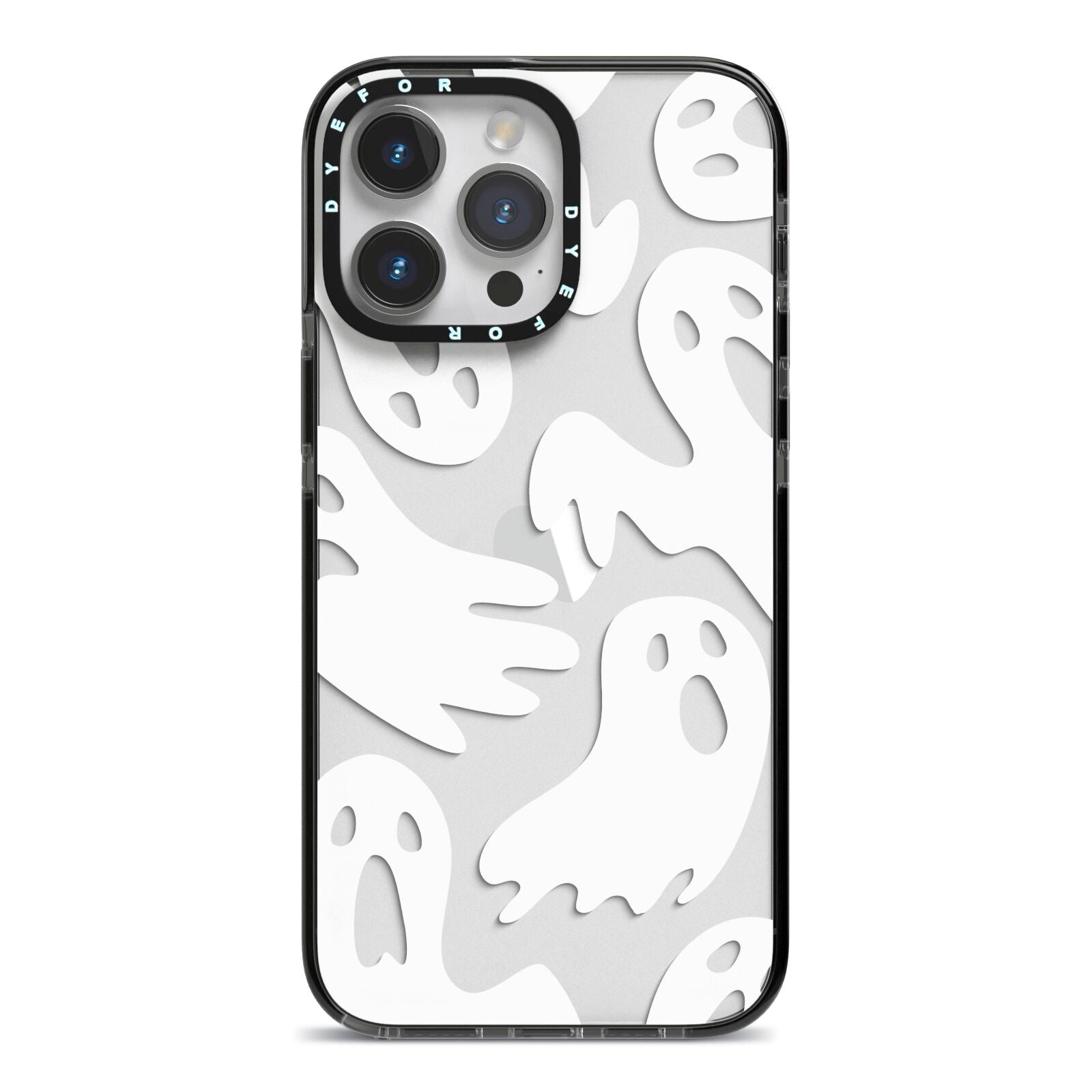 Ghosts with Transparent Background iPhone 14 Pro Max Black Impact Case on Silver phone