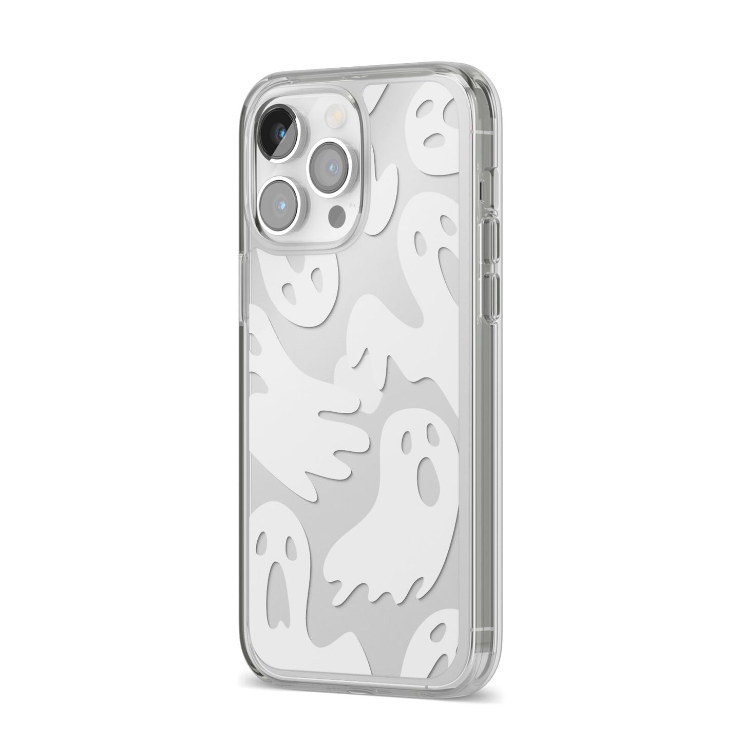 Ghosts with Transparent Background iPhone 14 Pro Max Clear Tough Case Silver Angled Image