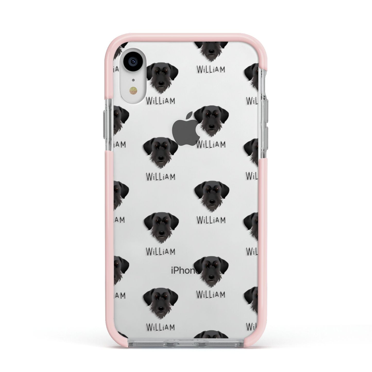 Giant Schnauzer Icon with Name Apple iPhone XR Impact Case Pink Edge on Silver Phone