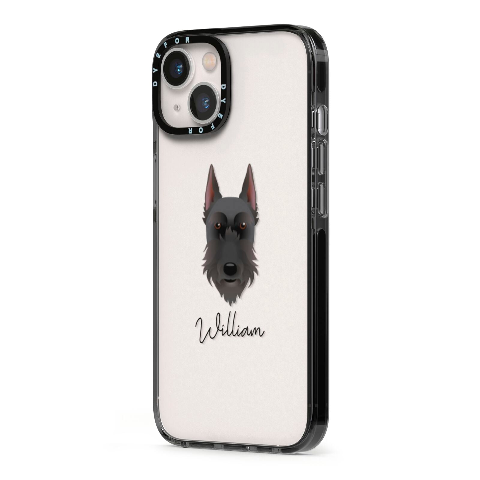 Giant Schnauzer Personalised iPhone 13 Black Impact Case Side Angle on Silver phone