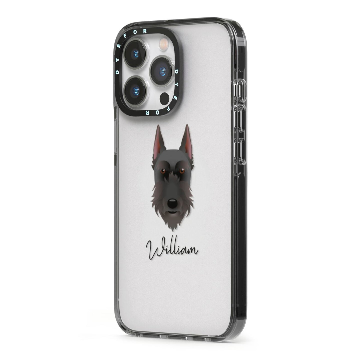 Giant Schnauzer Personalised iPhone 13 Pro Black Impact Case Side Angle on Silver phone