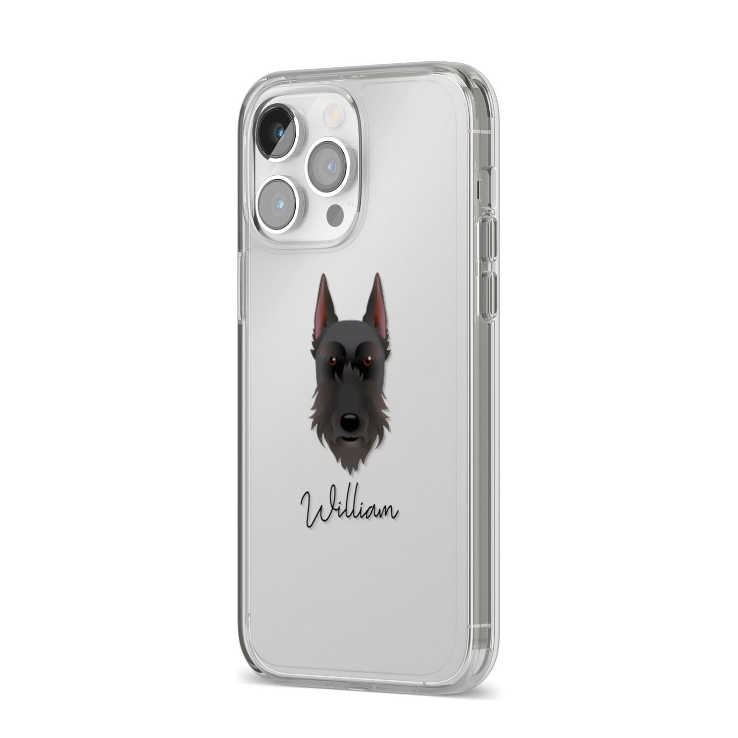 Giant Schnauzer Personalised iPhone 14 Pro Max Clear Tough Case Silver Angled Image