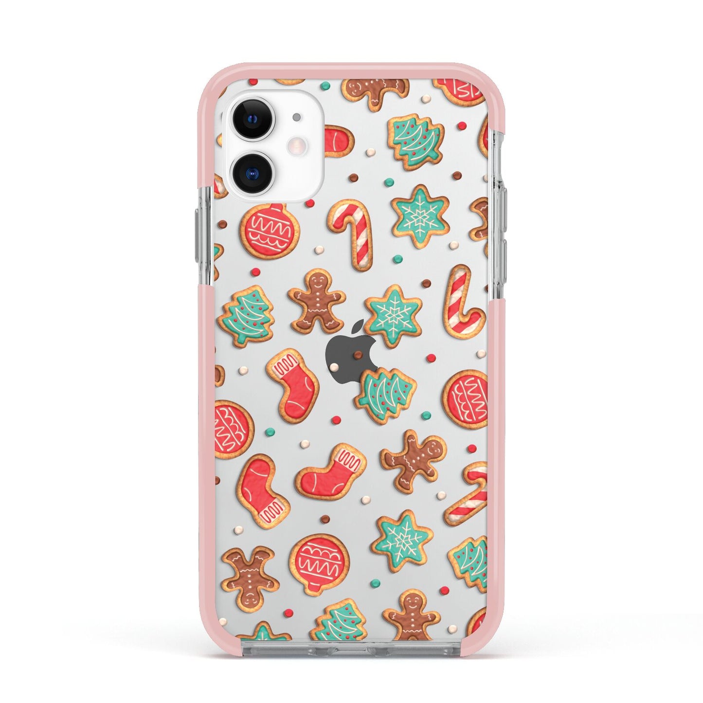 Gingerbread Christmas Apple iPhone 11 in White with Pink Impact Case