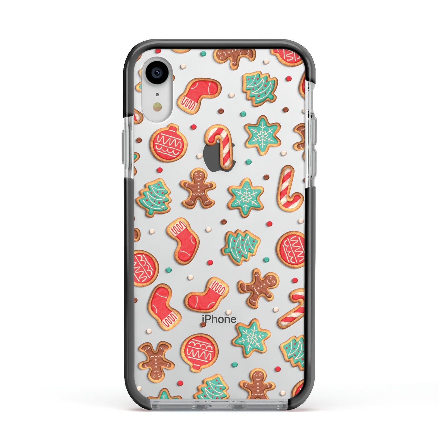 Gingerbread Christmas Apple iPhone XR Impact Case Black Edge on Silver Phone