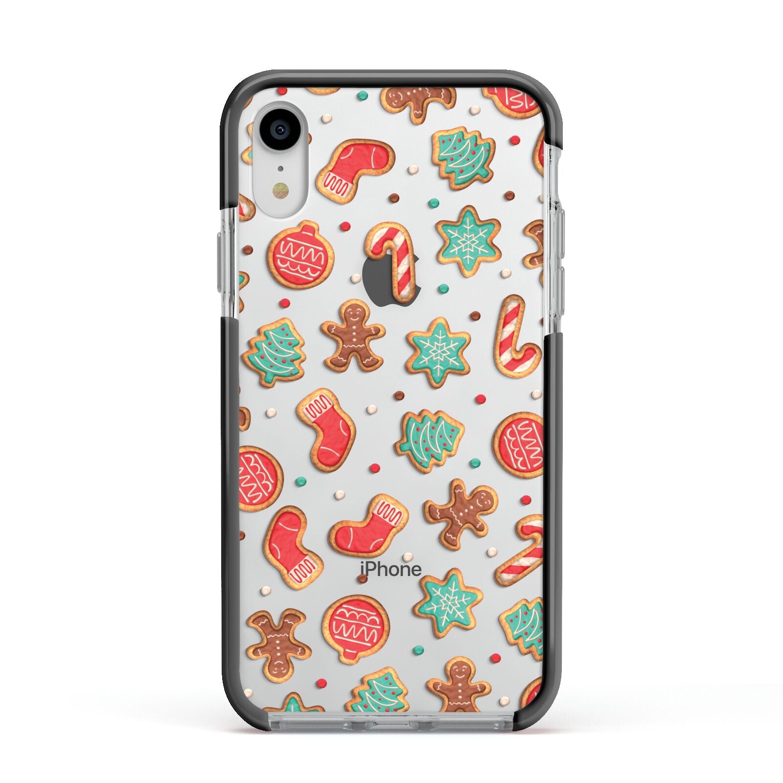 Gingerbread Christmas Apple iPhone XR Impact Case Black Edge on Silver Phone