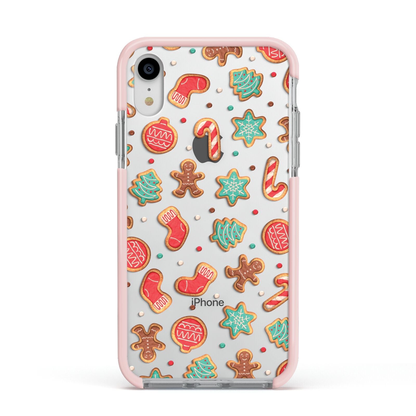 Gingerbread Christmas Apple iPhone XR Impact Case Pink Edge on Silver Phone