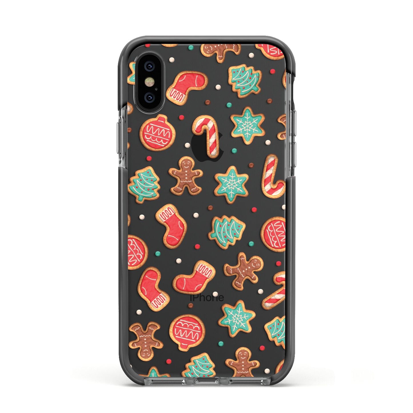 Gingerbread Christmas Apple iPhone Xs Impact Case Black Edge on Black Phone