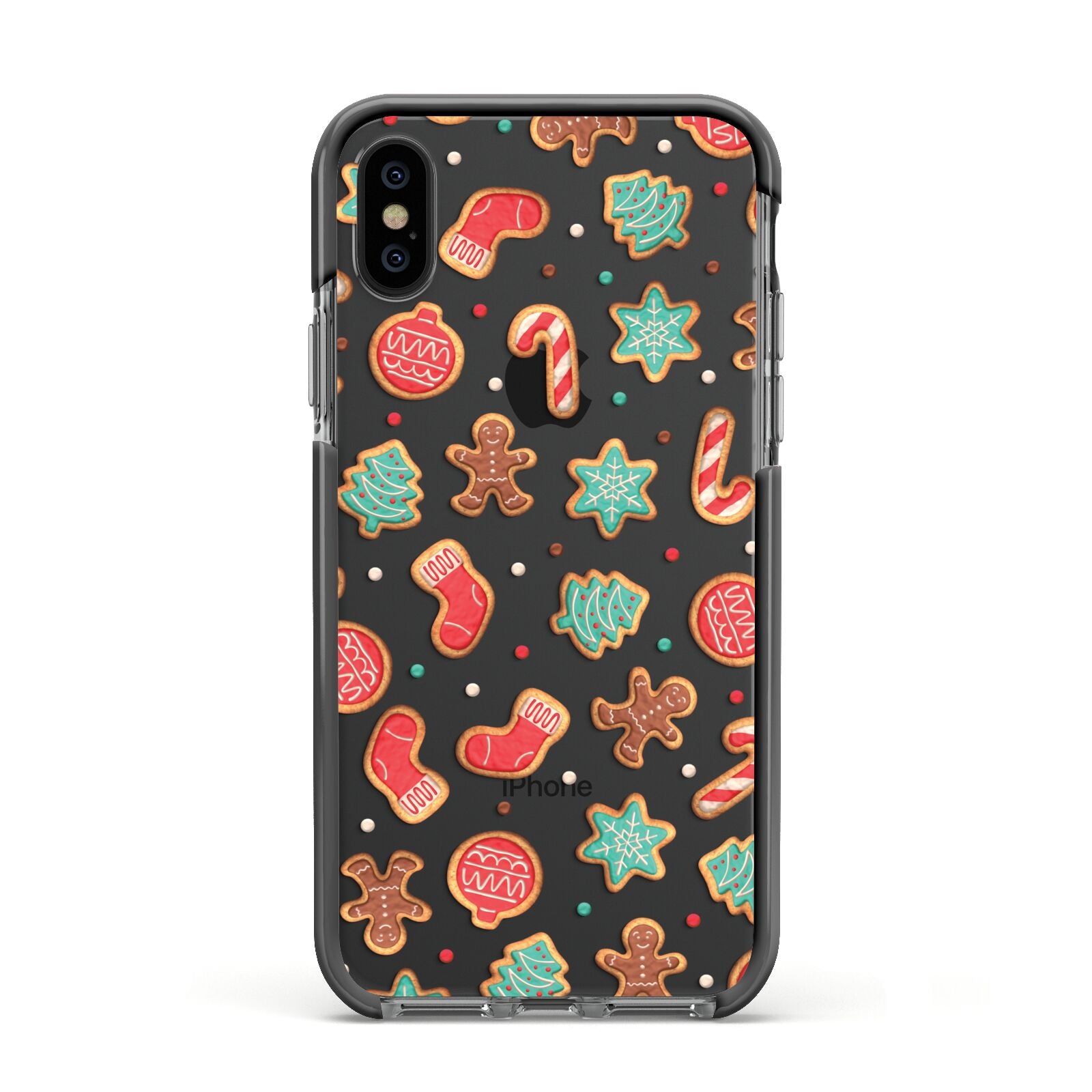 Gingerbread Christmas Apple iPhone Xs Impact Case Black Edge on Black Phone