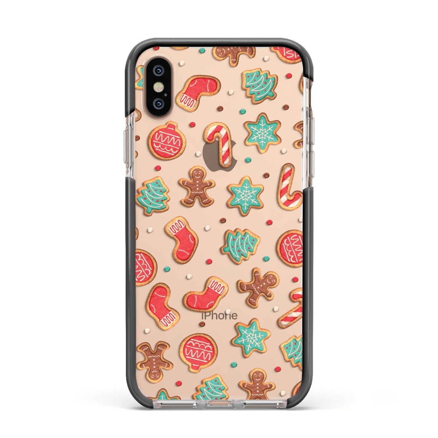 Gingerbread Christmas Apple iPhone Xs Impact Case Black Edge on Gold Phone