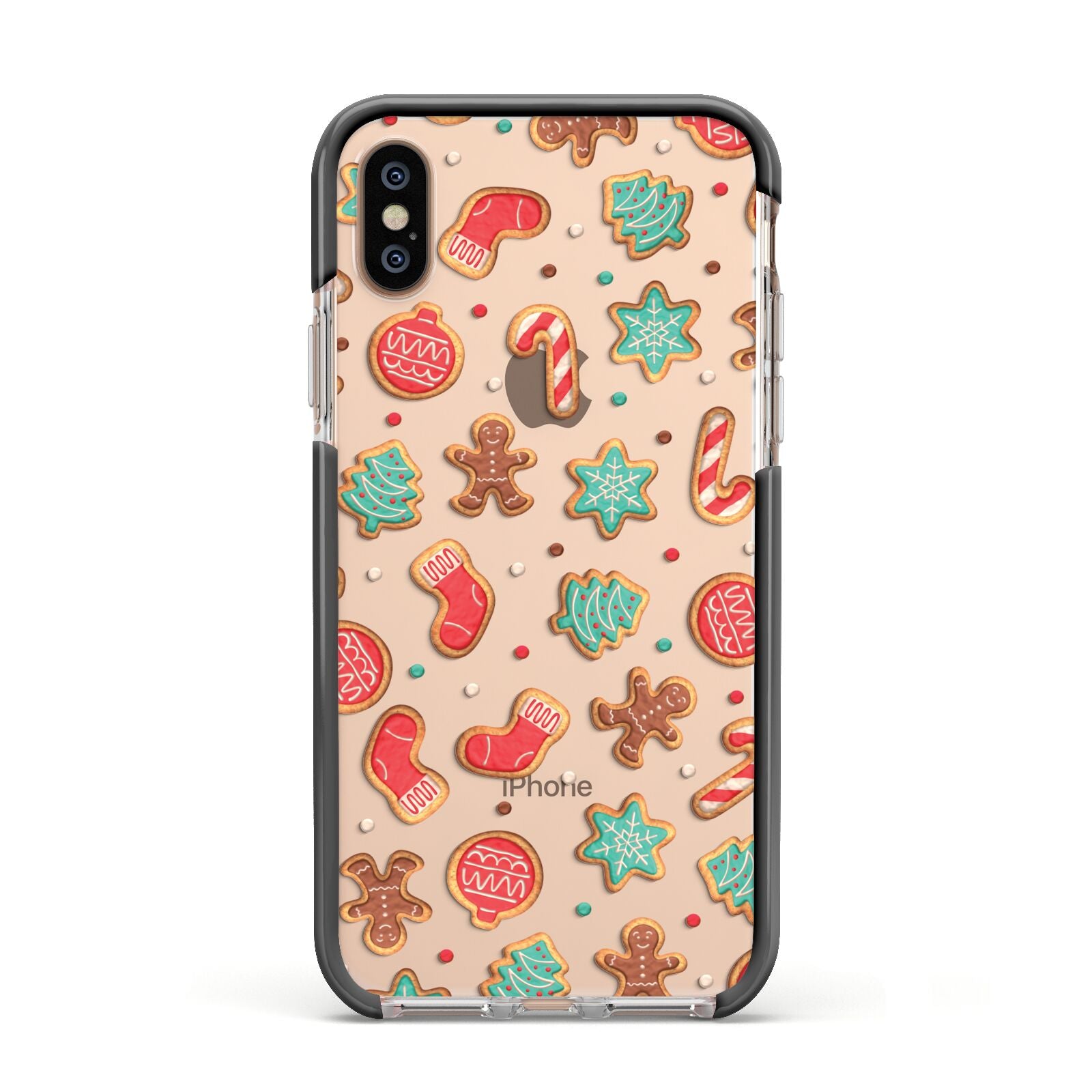 Gingerbread Christmas Apple iPhone Xs Impact Case Black Edge on Gold Phone