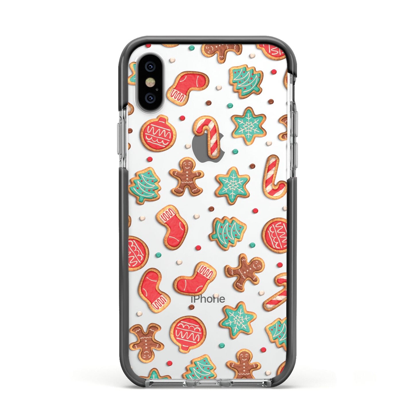 Gingerbread Christmas Apple iPhone Xs Impact Case Black Edge on Silver Phone