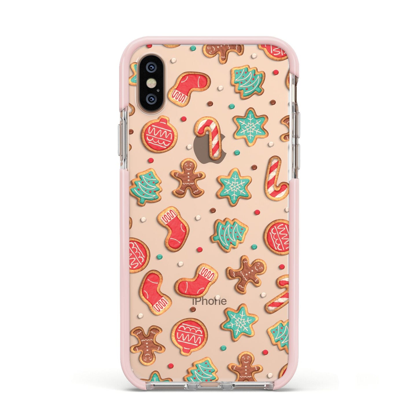 Gingerbread Christmas Apple iPhone Xs Impact Case Pink Edge on Gold Phone