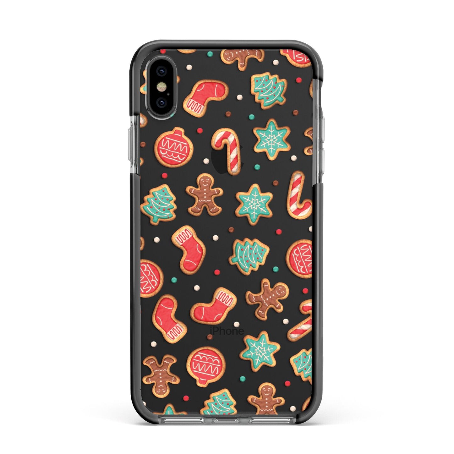 Gingerbread Christmas Apple iPhone Xs Max Impact Case Black Edge on Black Phone